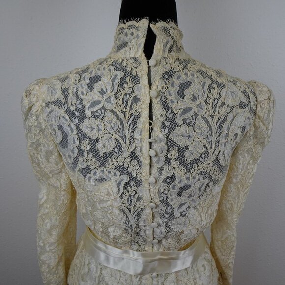 VTG 80s 90s Wedding Dress Ivory Lace Custom Made Size S Party Prom with Jacket - Picture 9 of 16